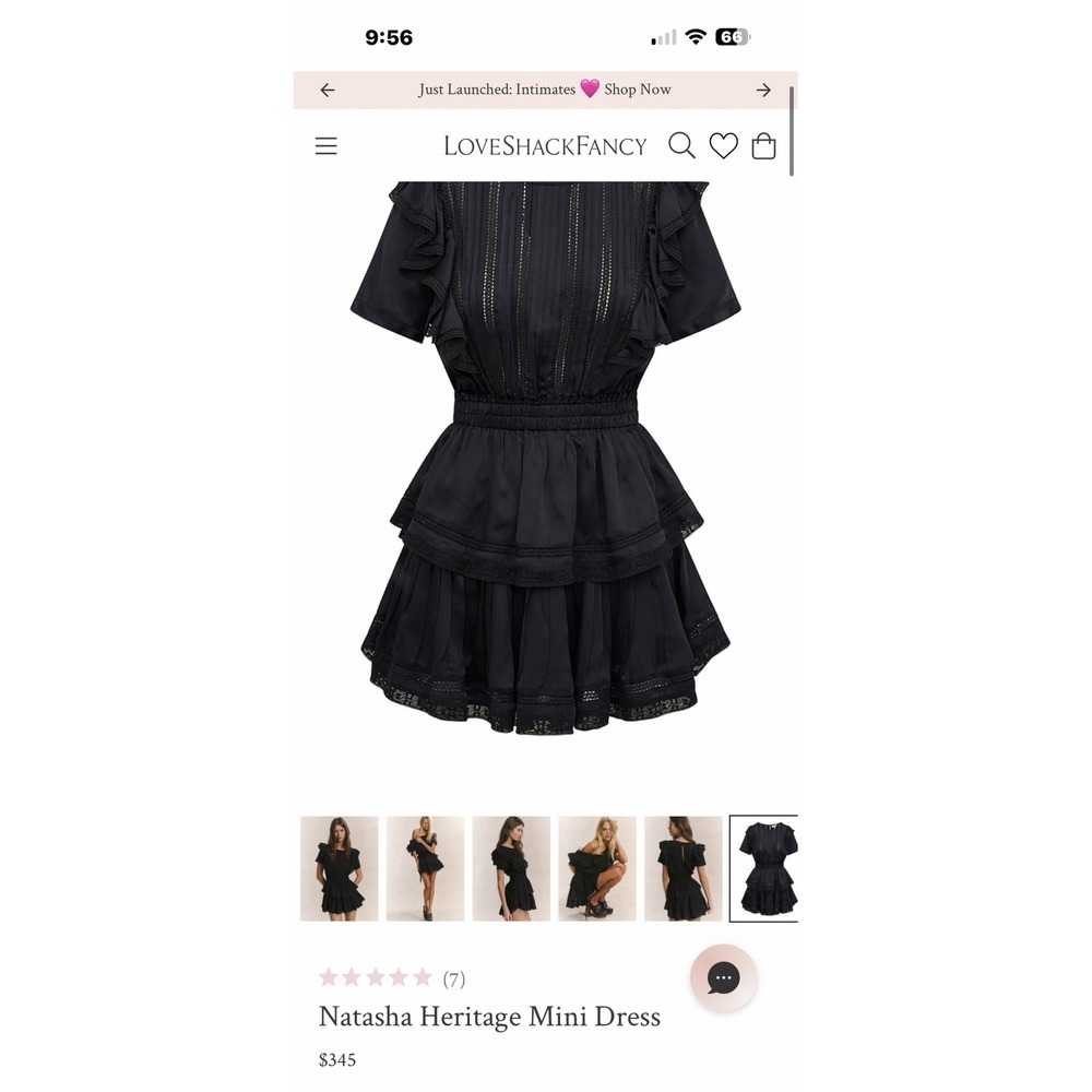 LoveShackFancy Mini Dress‎ Womens Medium Black Natasha Heritage Eyelet Ruffle - Picture 5 of 9